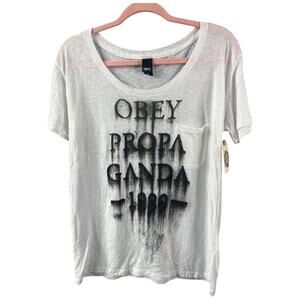 Obey Propaganda lightweight burnout graphic pocket tee oversized Small NWT